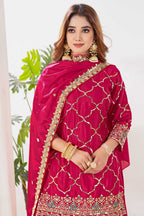 Yash Enterprise Red Chinnon Silk Embroidery Party Wear Suit Set - Distacart