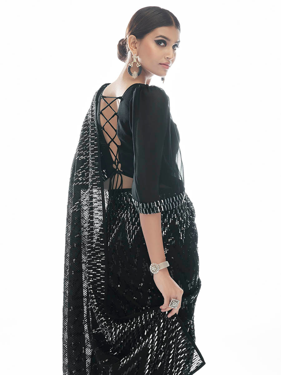 Myra Black Georgette Embroidered Designer Lehenga - Distacart