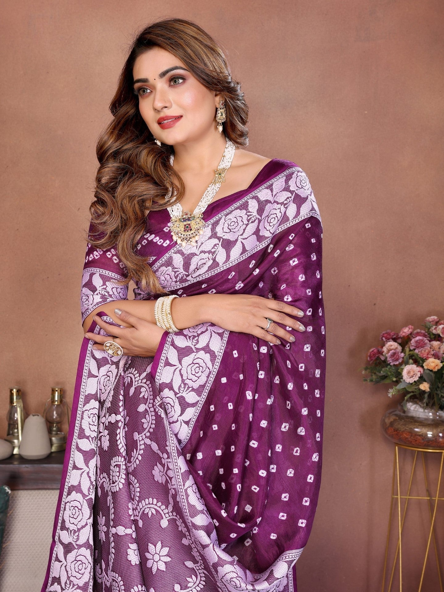 Anaita Purple Handmade Bandhej Viscose Silk Saree With Blouse - Distacart
