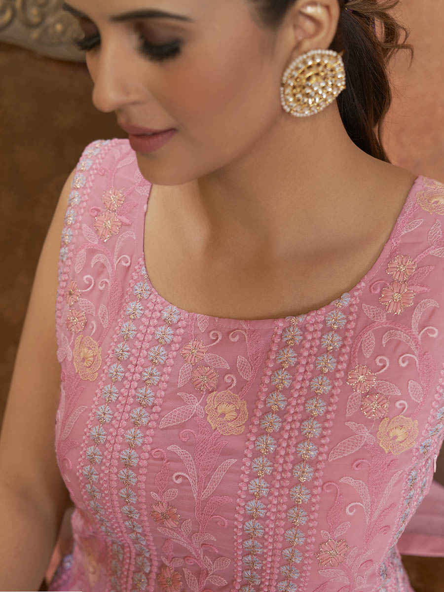 Myra Pink Georgette Embroidered Designer Suit