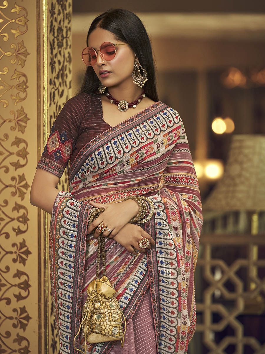 Myra Multicolour Gorgette Designer Saree - Distacart