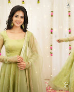 Yash Enterprise Light Green Soft Organza Party Wear Embroidery Suit Set - Distacart