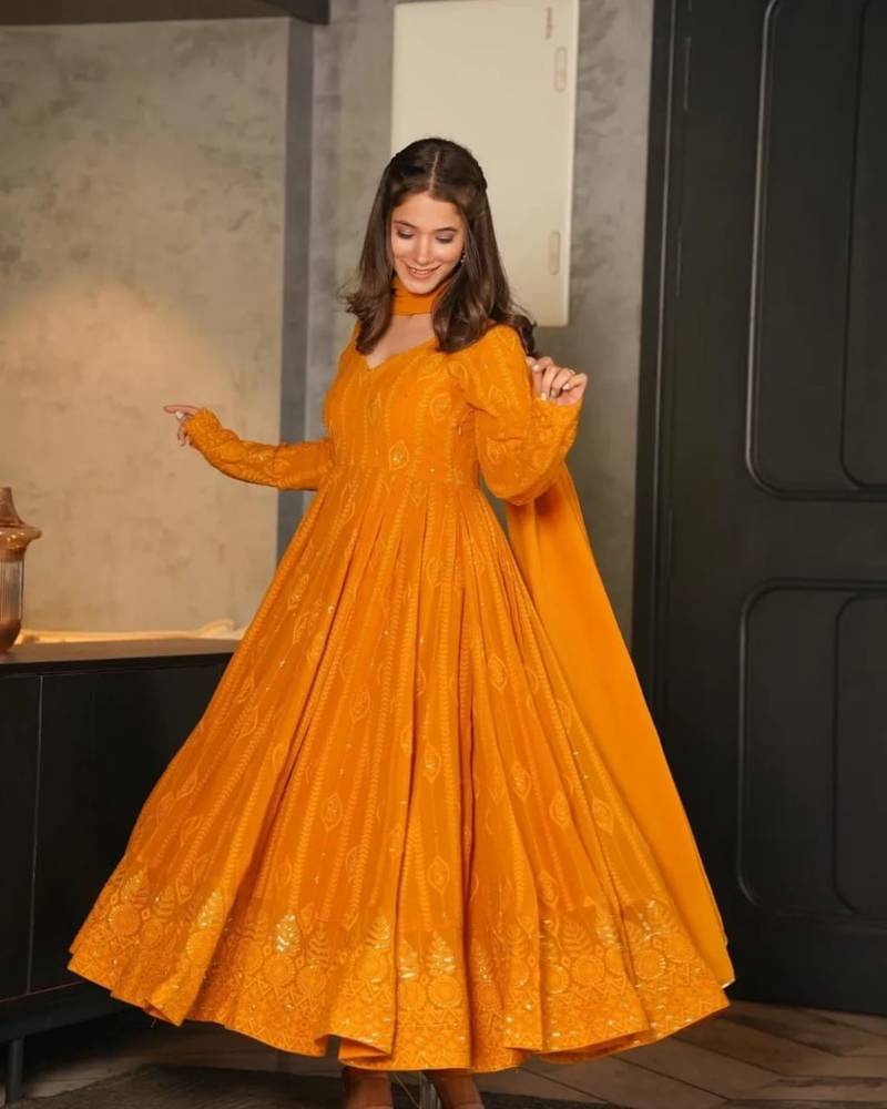 Yash Enterprise Gold Party Wear Embroidered Work Stitched Salwar Suits - Distacart