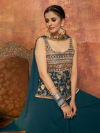 Myra Aequa Blue Georgette Embroidered Designer Suit