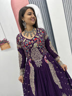 Yash Enterprise Purple Vichitra Silk Party Wear Embroidery Crop Top With Blouse Lehenga Choli - Distacart