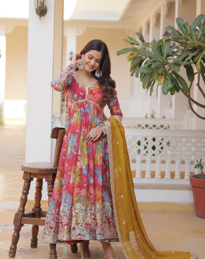 Yash Enterprise Pink Faux Georgette With Digital Print Kurti And Dupatta Only - Distacart