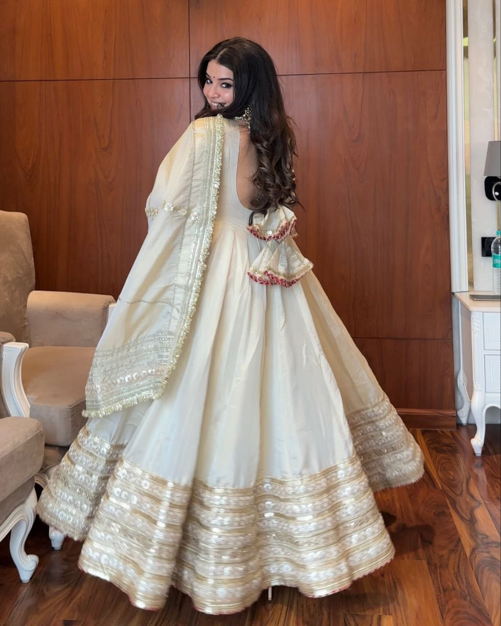 Yash Enterprise Of White Chinon Silk With Embroidery Zari Sequins-Work - Distacart