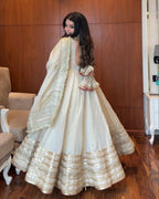 Yash Enterprise Of White Chinon Silk With Embroidery Zari Sequins-Work - Distacart
