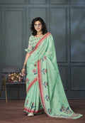 Anaita Light Green Designer Weaving Handloom Linen Saree With Blouse - Distacart