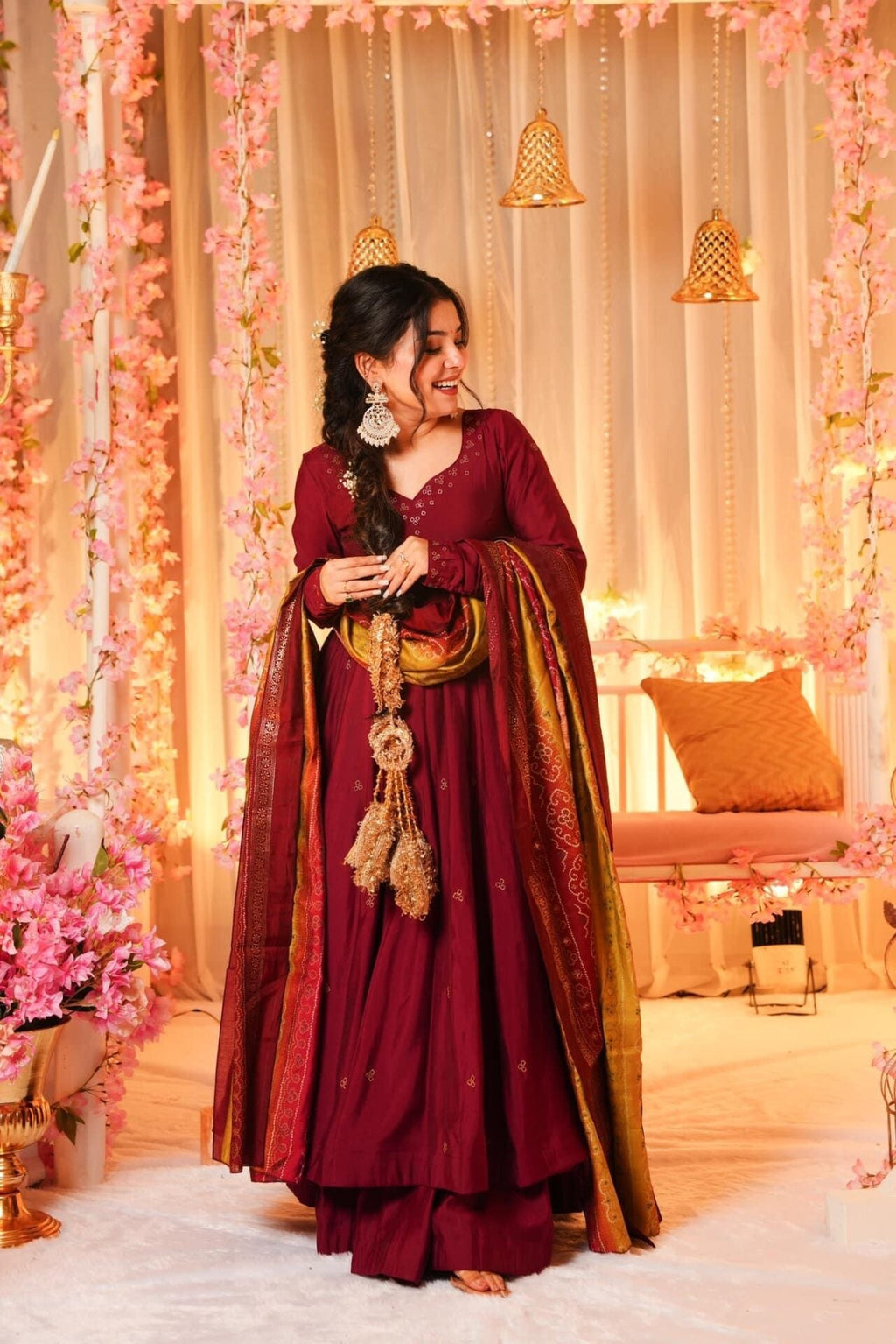 Yash Enterprise Festive Special Chinon Silk Partywear Designer Gown With Palazzo & Dupatta Set - Distacart