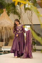 Yash Enterprise Purple Cosmo Silk Party Wear Ebroidery Suit Set - Distacart