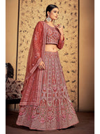 Myra Pink Taupe Soft Net Heavy Embroidered Designer Lehenga