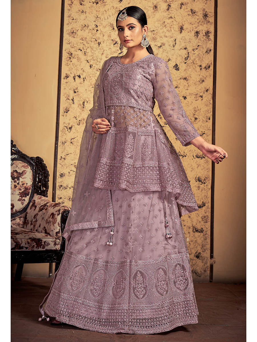 Myra Mauve Soft Net Heavy Embroidered Designer Lehenga