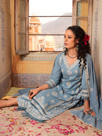 Embroidered & Lace Detailed Kurta With Pant & Embroidered Dupatta Luxury, Multicolor - Hiral Fashion - Distacart