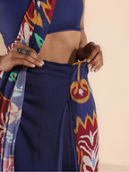 trueBrowns Purple Muslin Ikat Saree