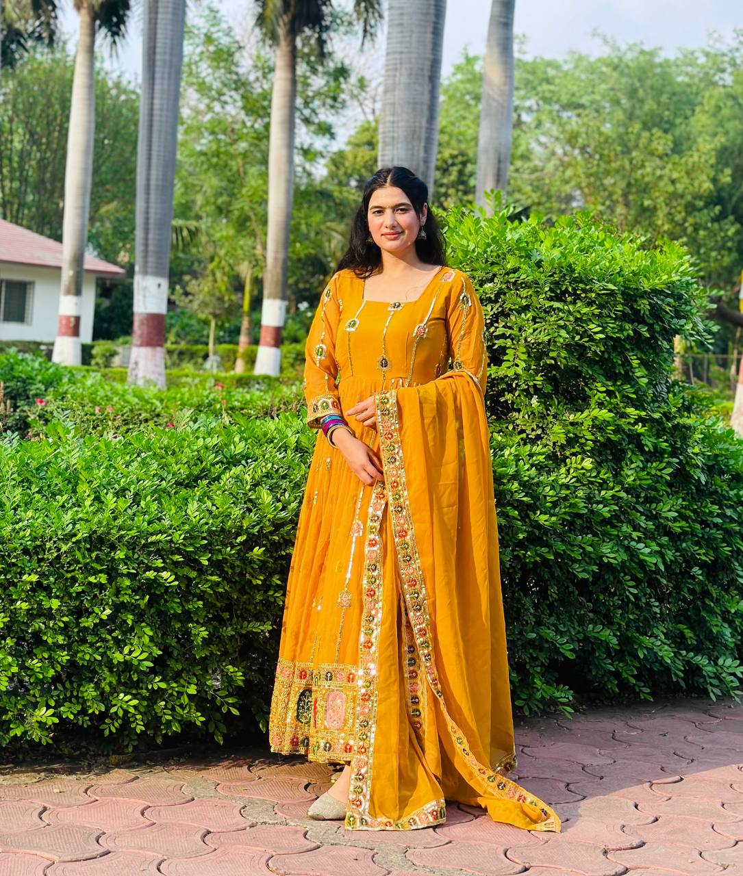 Yash Enterprise Yellow Faux Georgette Embroidery Party Wear Suit Set - Distacart
