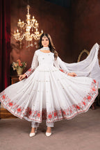 Yash Enterprise White Faux Blooming Embroidery Party Wear Suit Set - Distacart