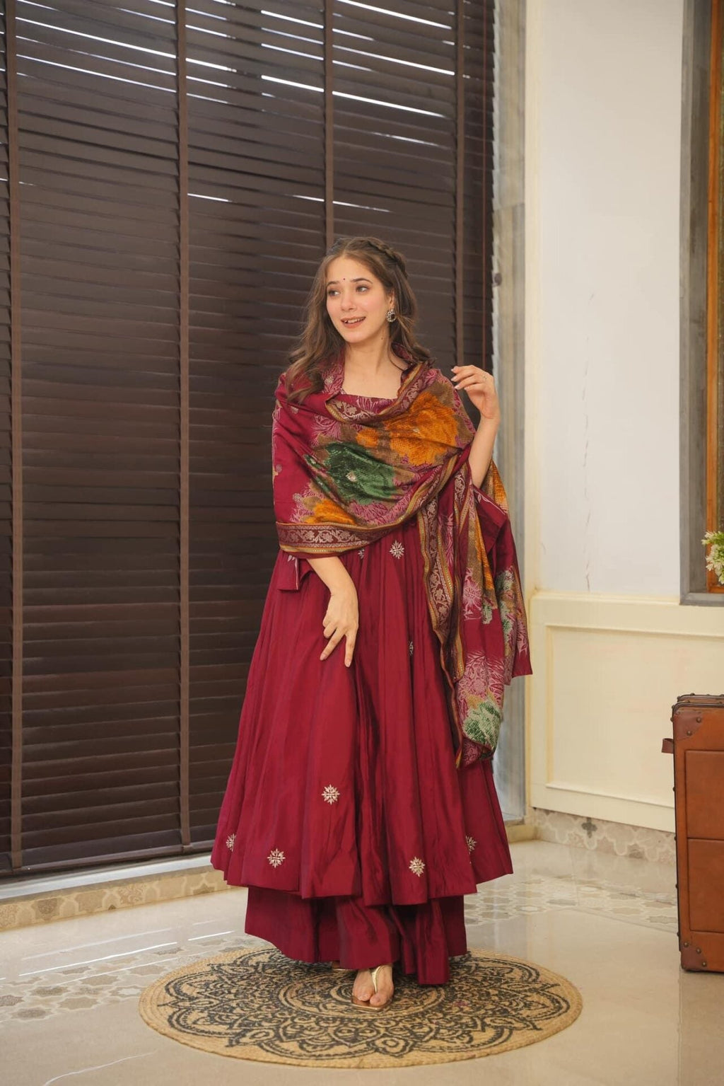 Yash Enterprise Maroon Maslin Cotton Anarkali Suit Set - Distacart