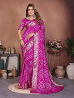 Anaita Purple Handmade Bandhej Viscose Silk Saree With Blouse - Distacart