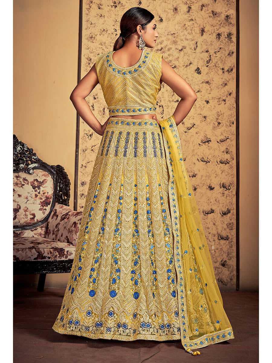 Myra Mustard Soft Net Heavy Embroidered Designer Lehenga