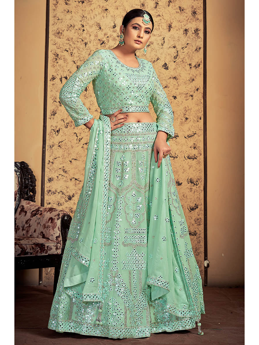 Myra Pista Georgette Heavy Embroidered Designer Lehenga