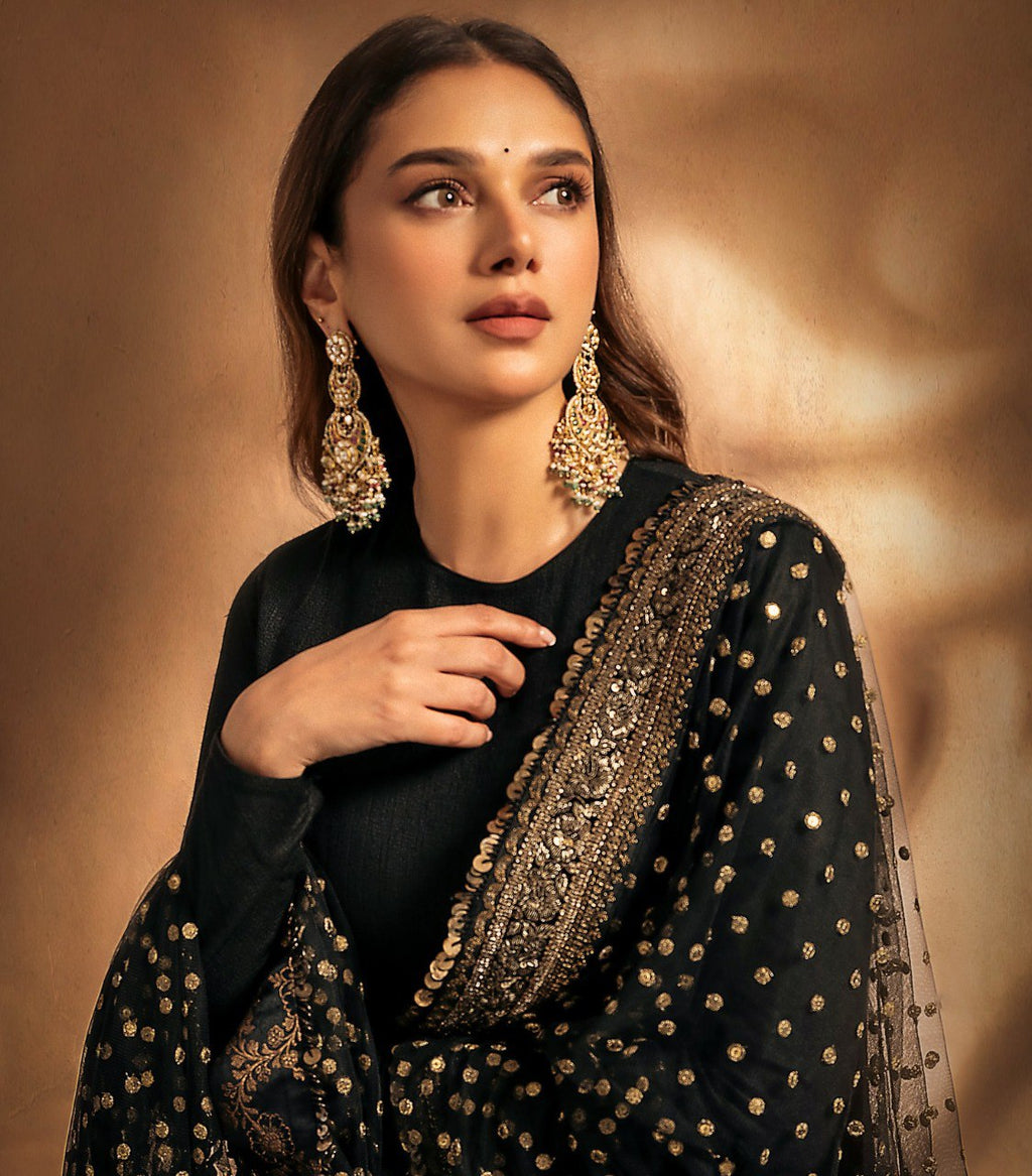Yash Enterprise Black Rayon Cotton Embroidery Zari Sequins-Work Suit Set - Distacart