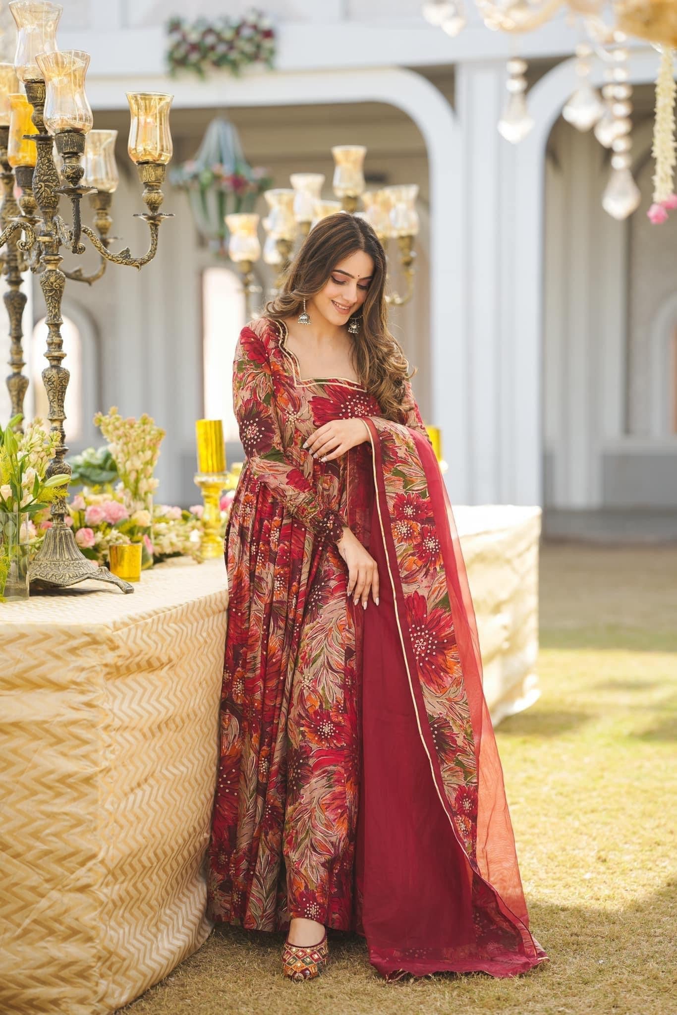 Yash Enterprise Multicolor Georgette Salwar Suit Floral Printed And Sequin Embroidery - Distacart