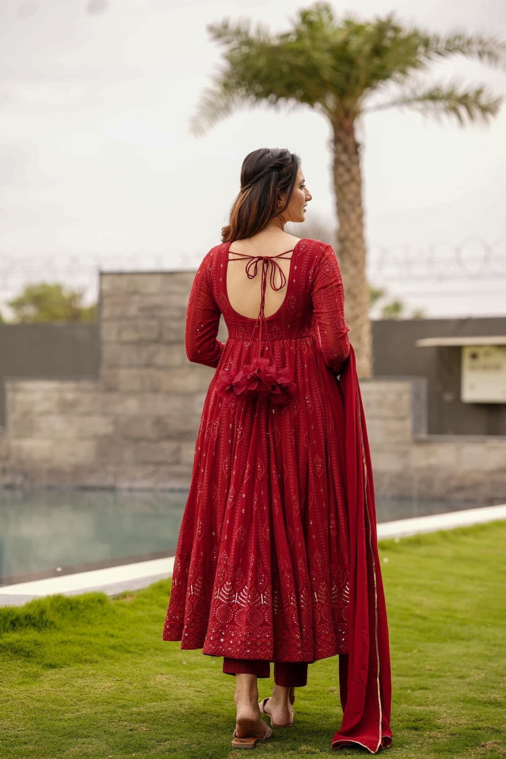 Yash Enterprise Marron Embroidered Georgette Suit Set - Distacart