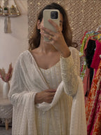 Yash Enterprise Off White Faux Blooming Party Wear Embroidery Suit Set - Distacart