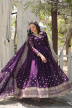 Yash Enterprise Purple Heavy Fux Blooming Embroidery Party Wear Suit - Distacart