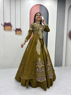Yash Enterprise Mahendi Green Vichitra Silk Party Wear Embroidery Crop Top With Blouse Lehenga Choli - Distacart
