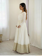 Yash Enterprise Off White Chinon Silk Party Wear Embroidery Suit Set - Distacart