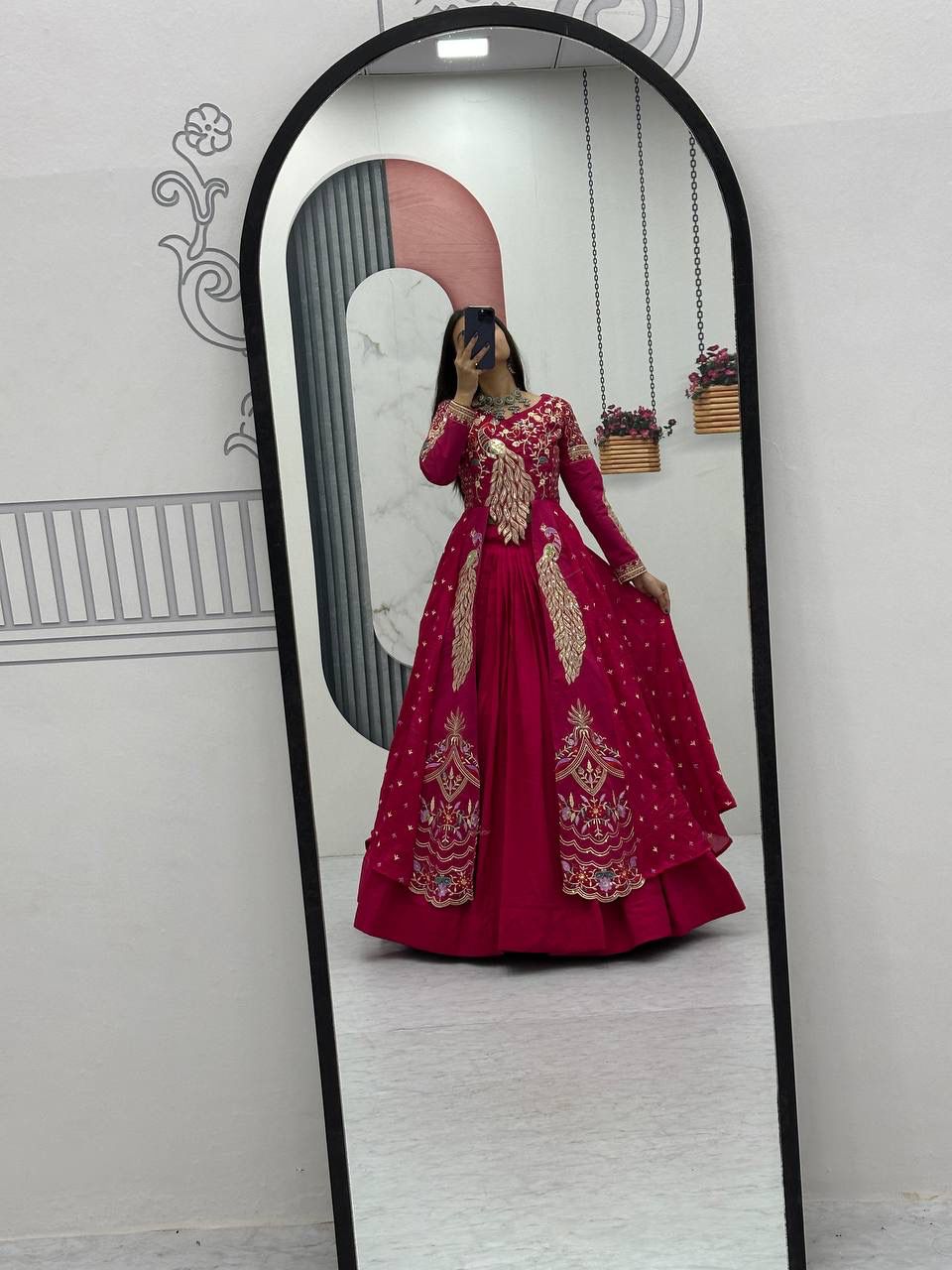 Yash Enterprise Red Vichitra Silk Party Wear Embroidery Crop Top With Blouse Lehenga Choli - Distacart