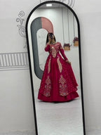 Yash Enterprise Red Vichitra Silk Party Wear Embroidery Crop Top With Blouse Lehenga Choli - Distacart