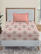 MYTRIDENT Dusk and Dawn Pink Ethnic Motifs Cotton 144 TC Single Bedsheet with 1 Pillow Cover
