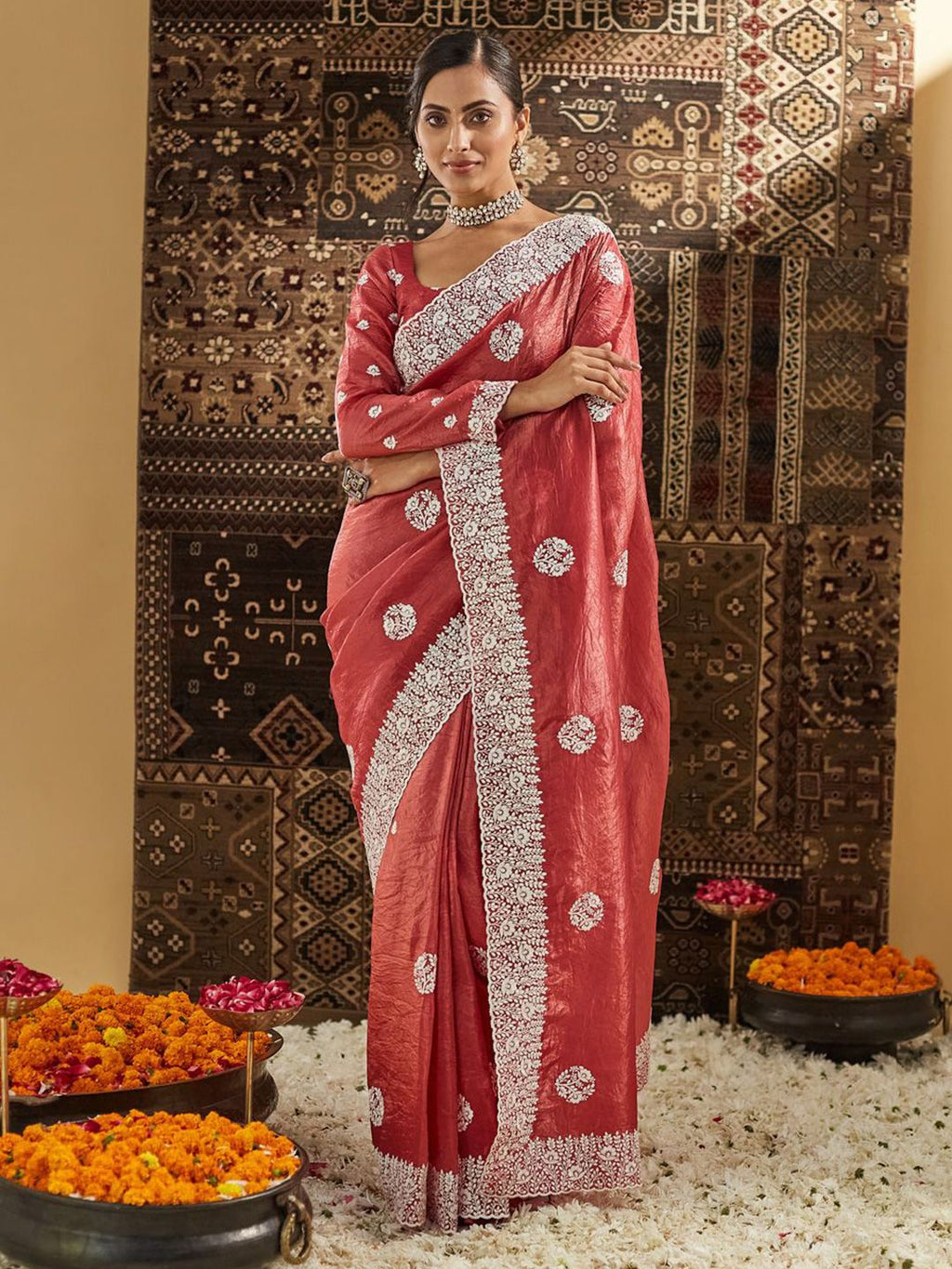 kasee Floral Chikankari Silk Blend Saree - Distacart