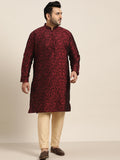 Sojanya Plus Men Plus Size Red & Black Woven Design Straight Kurta