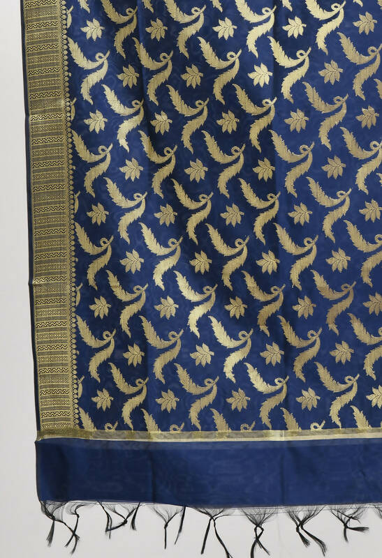 Mominos Fashion Moeza Women's Banarsi Silk Floral Woven Design Navy Blue Dupatta - Distacart