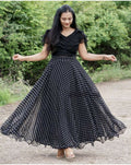Dishitha Creation Printed Stitched Lehenga & Crop Top - Black & Black