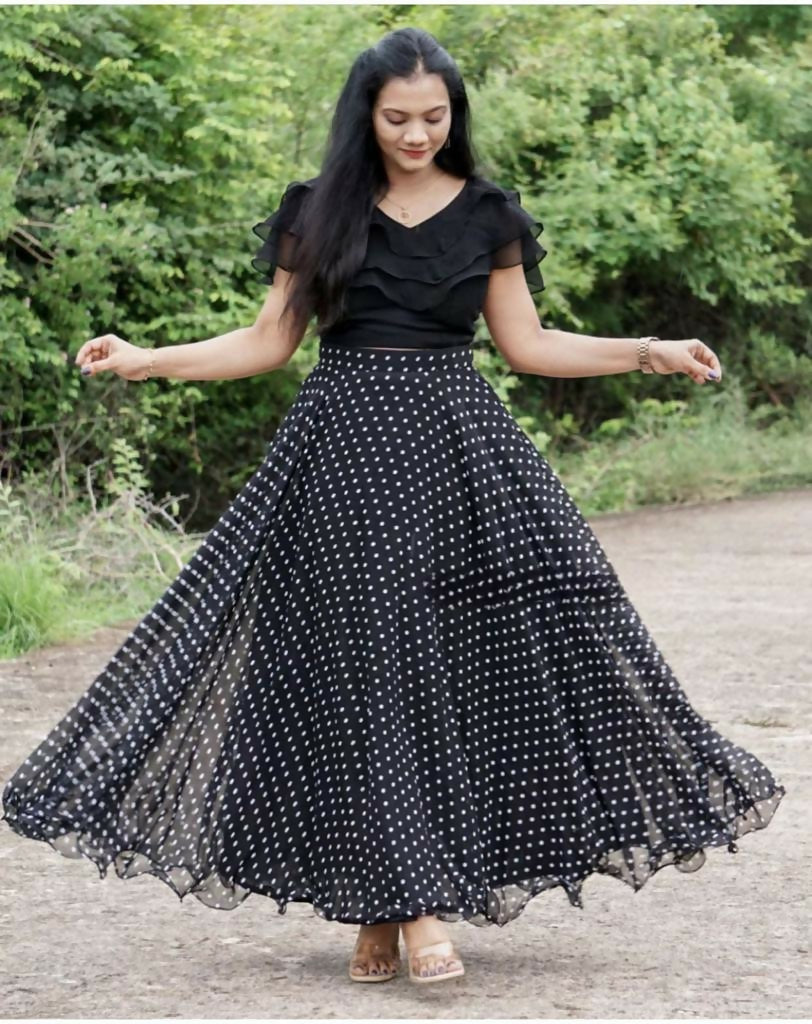 Dishitha Creation Printed Stitched Lehenga & Crop Top - Black & Black