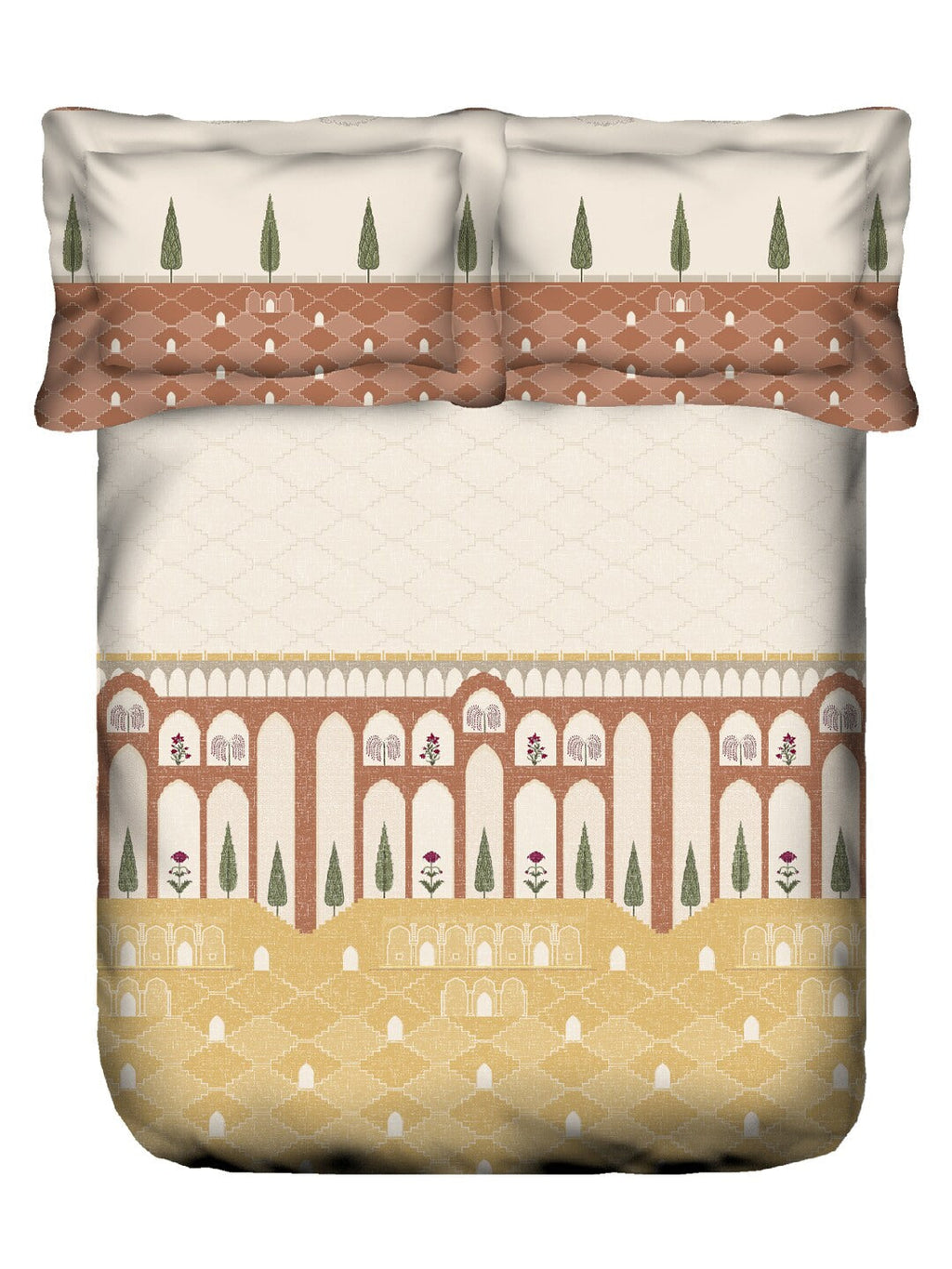 MYTRIDENT Road To Jaipur Brown Cotton 210 TC King Bedsheet & 2 Pillow Covers