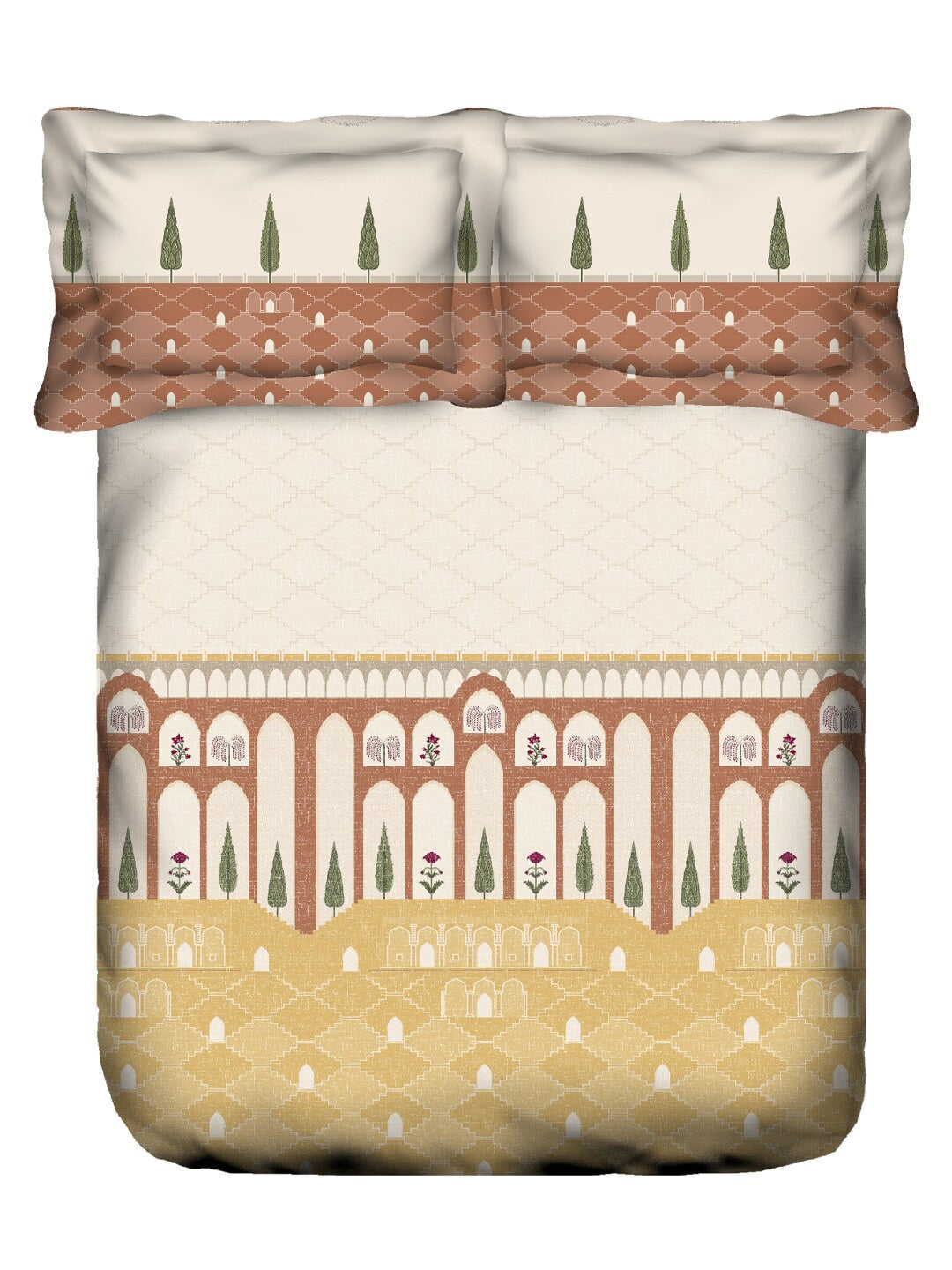MYTRIDENT Road To Jaipur Brown Cotton 210 TC King Bedsheet & 2 Pillow Covers