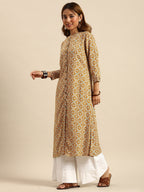 Sangria Women Mustard Yellow & Blue Printed Kurta