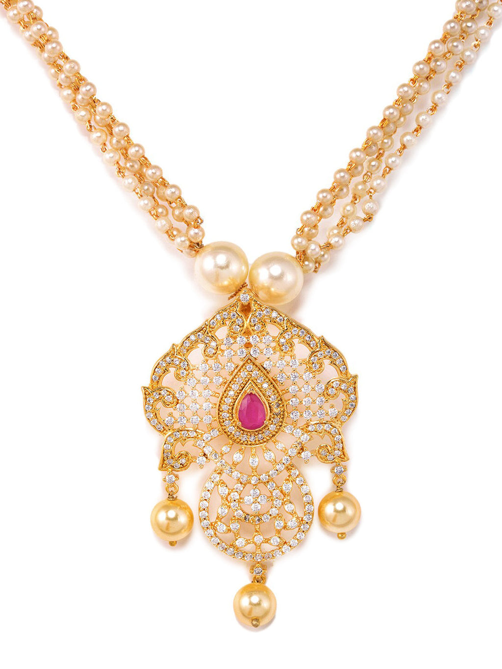 Saraf RS Jewellery Gold-Plated White & Magenta American Diamond Studded Jewellery Set - Distacart