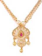 Saraf RS Jewellery Gold-Plated White & Magenta American Diamond Studded Jewellery Set - Distacart