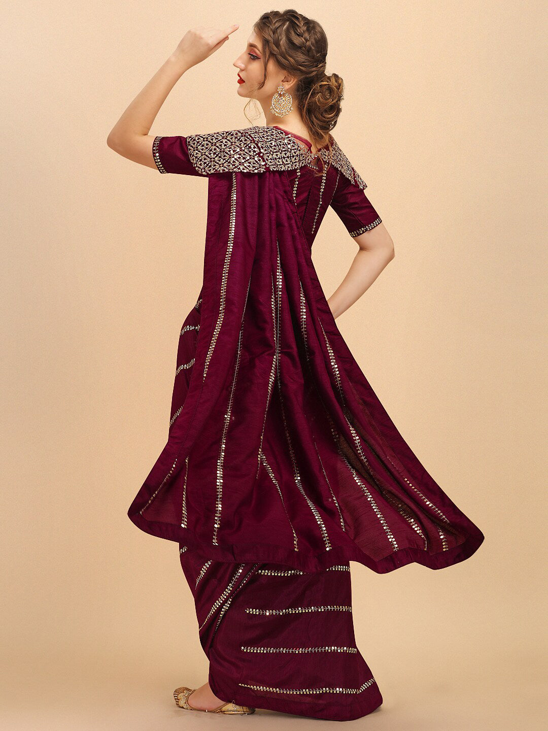 Sangria Women Burgundy Sarees - Distacart