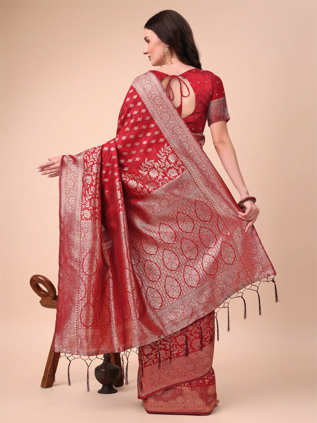 Shree Shyam Fashion Lichi Silk Red Saree - Distacart