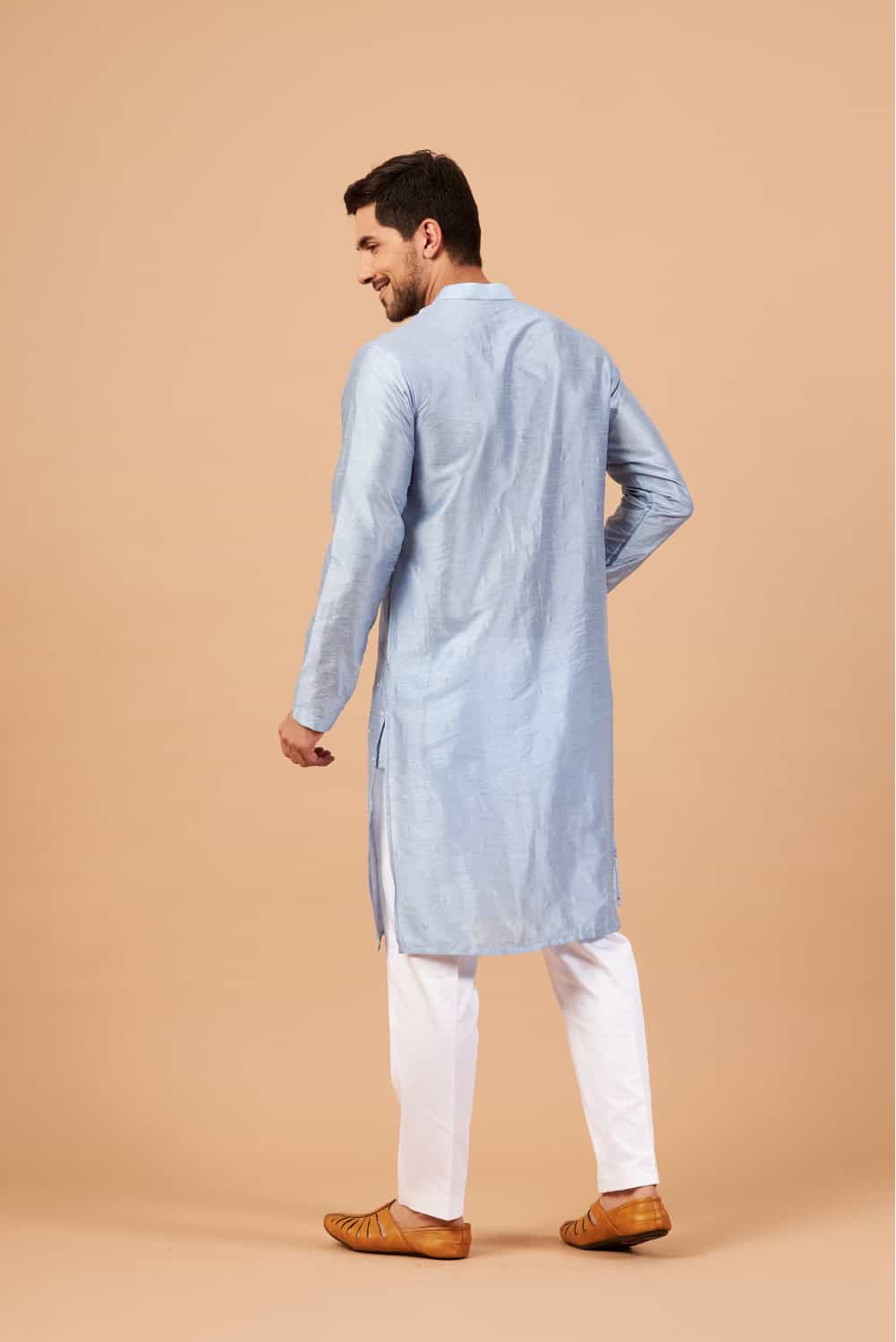 Viva Dot Embroidered Sky Blue Kurta by Hilo Design
