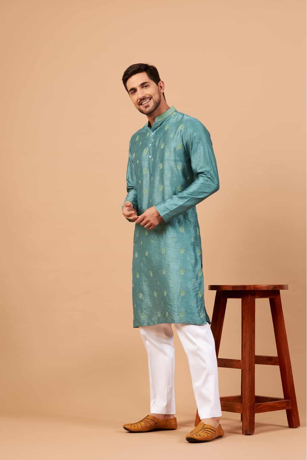 Greafy Two Motif Embroidered Green Kurta by Hilo Design