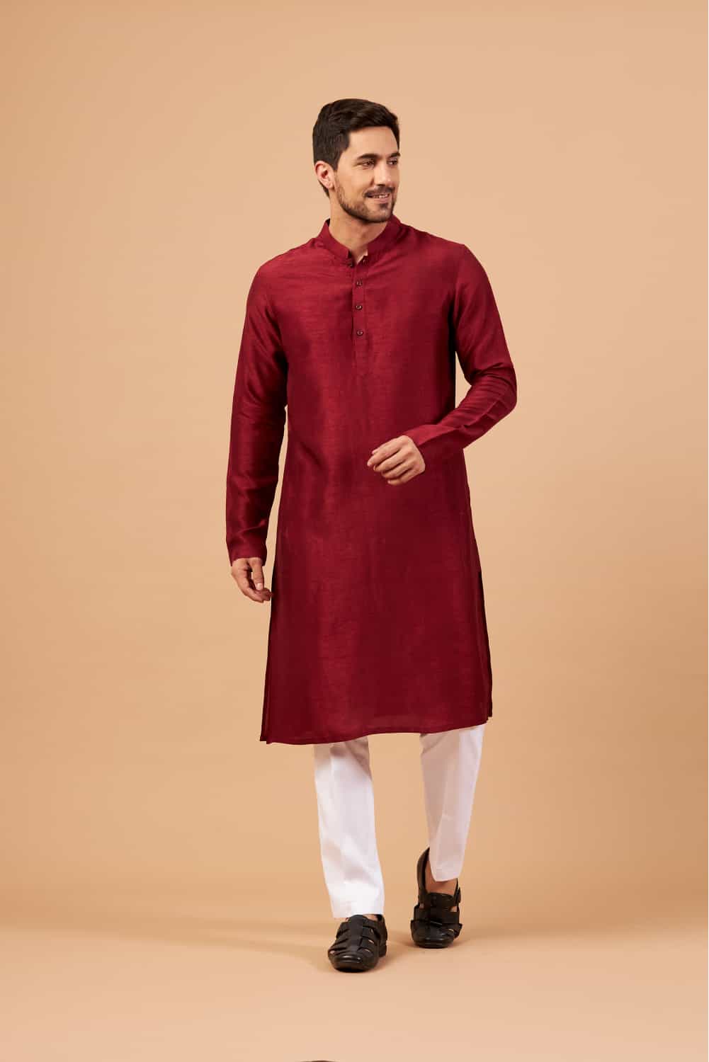 Maroon Plain Kurta by Hilo Design